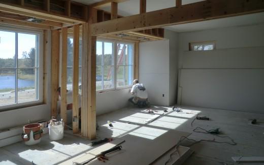 Drywalling family room