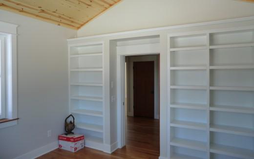 Bookshelves in library